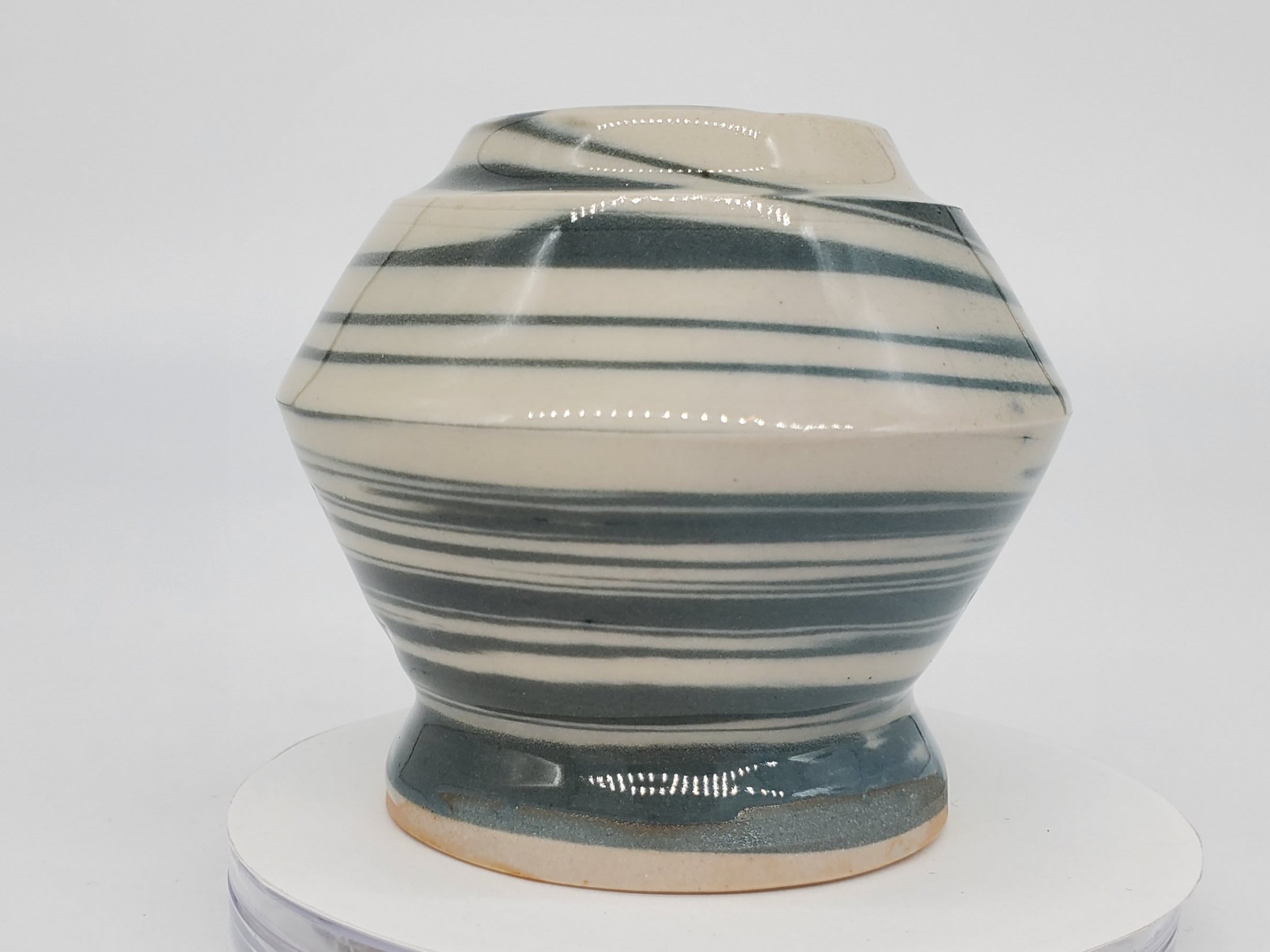 Tiny Angular Pretty Mason Stain & Clear Glaze Carved Vase