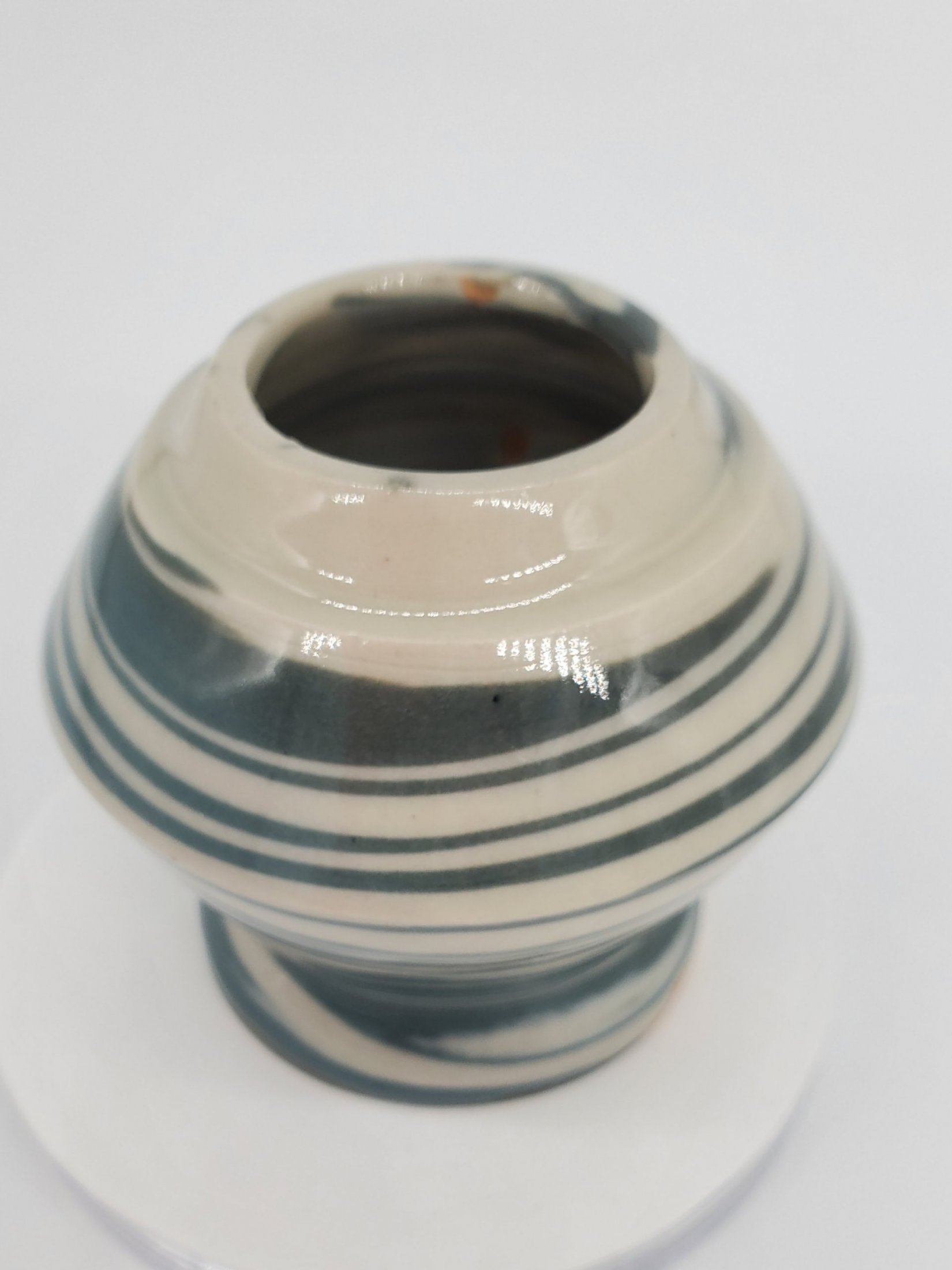 Tiny Angular Pretty Mason Stain & Clear Glaze Carved Vase