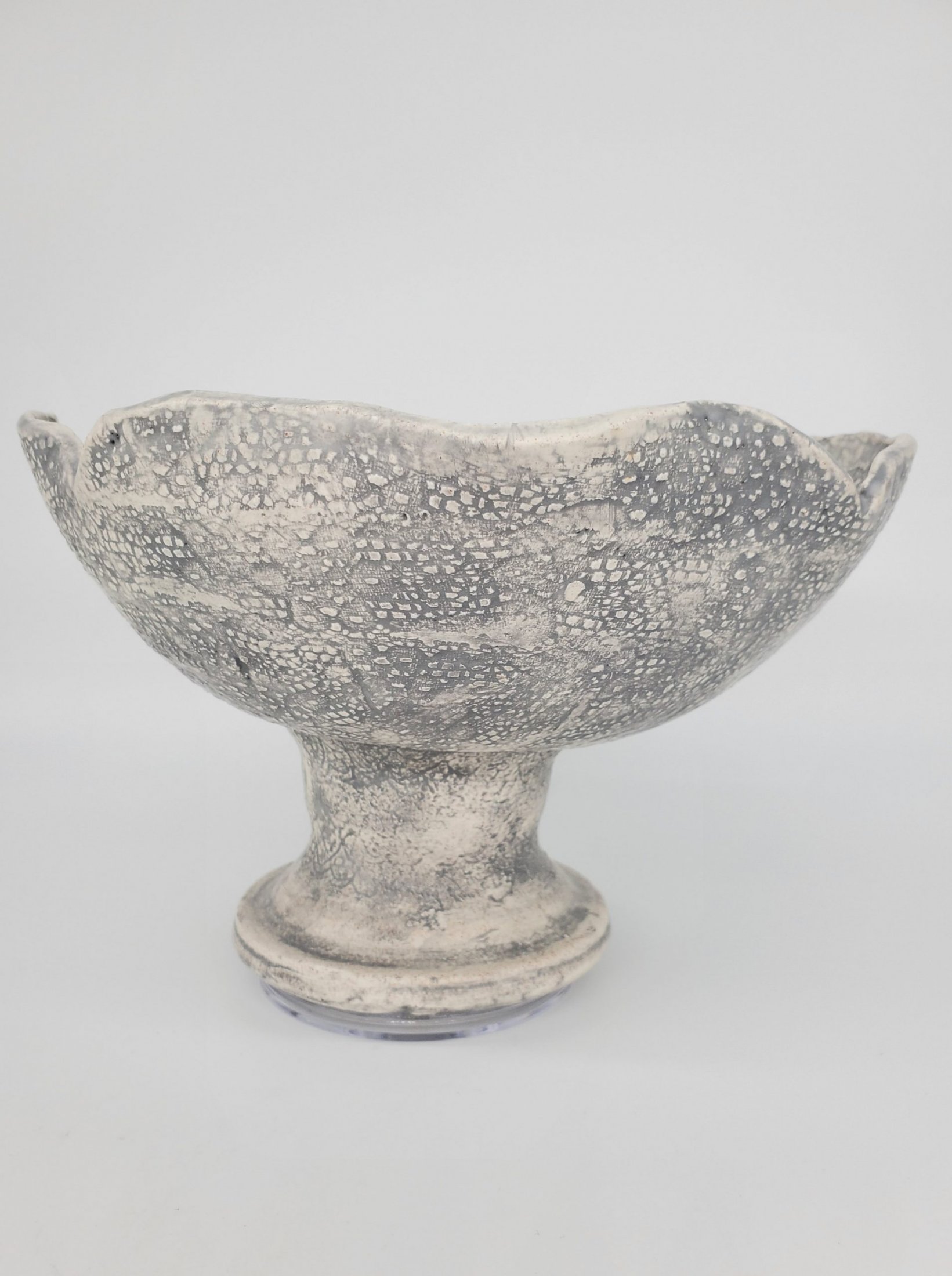 Decorative Slabbed Then Sculpted Large Curvy Pretty Decorative Bowl With Underglaze & Clear Glaze