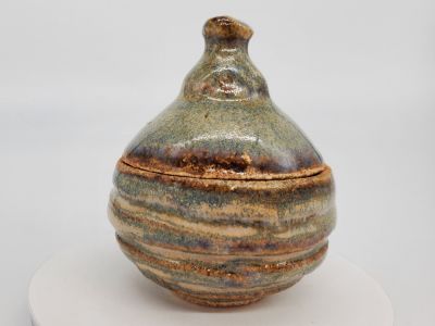 Decorative Thrown Then Hand Formed Tiny Curvy Pretty Jar With Rustic Shimmer Glaze