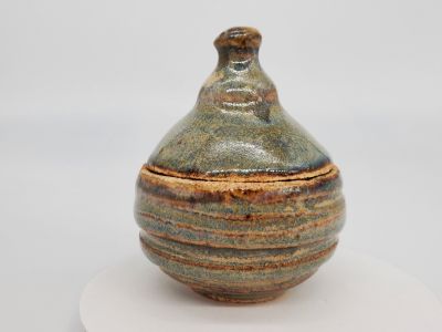 Decorative Thrown Then Hand Formed Tiny Curvy Pretty Jar With Rustic Shimmer Glaze